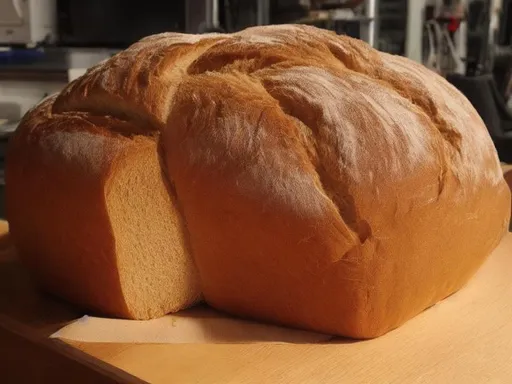 Prompt: A big tan fluffy loaf of bread 