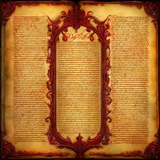 Prompt: "An Illuminated Manuscript document-paper, **Crimson-Colored Lettering**, radiant midnight decorations, by Douglas Shuler, Thomas Ingmire. Ultrafine details, Trending on Artstation, Masterful Composition, Reimagined by industrial light and magic, ornate, timeless decoration, 4k, Gorgeous shimmering lighting, HDR, shadow depth"