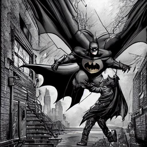 Batman beating monsters, Lovecraftian style, Arkham,... | OpenArt