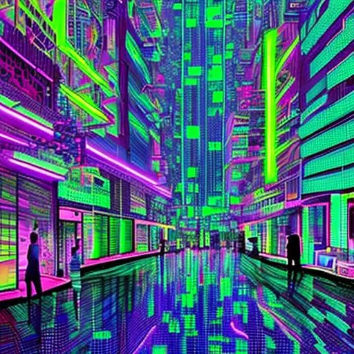 Prompt: Ciudad matrix neon detallada 