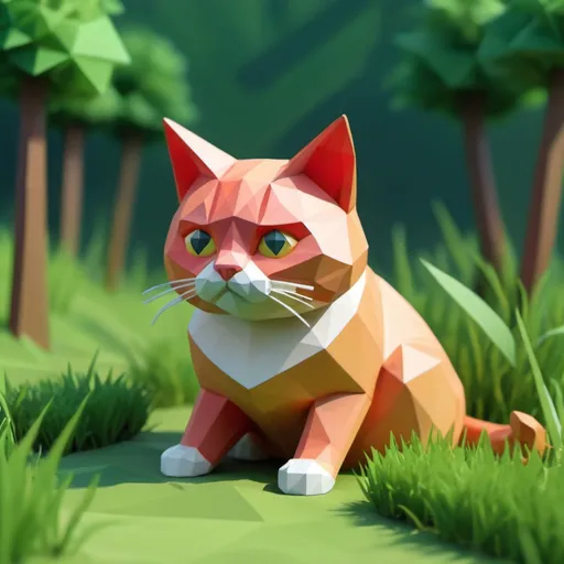 Prompt: A Low Poly Cat sitting in the grass in a Low Poly World