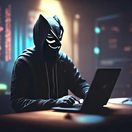 Prompt: A anonymous using a Kali linux in a well-lit room, hyper realistic, cinematic lighting