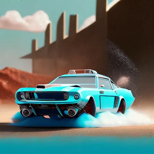 Prompt: Soft Cyan with copper accents, futuristic Ford Mustang combined with a Ford Bronco, Hyper realism, outdoor raining, natural lighting, professional photos, tilt shift, symmetrical, sharp, clean edges, 