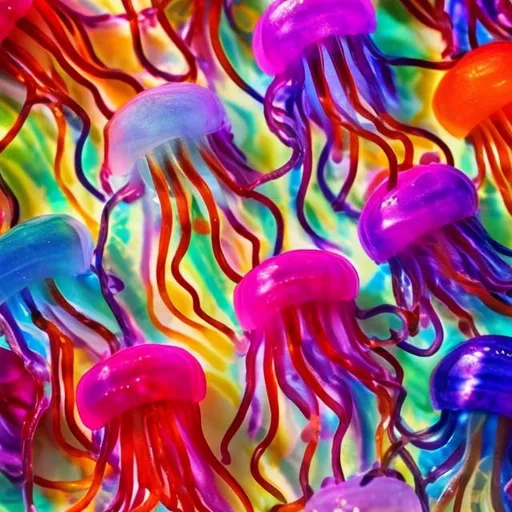 Prompt: Miniature jellyfish in the style of Lisa frank