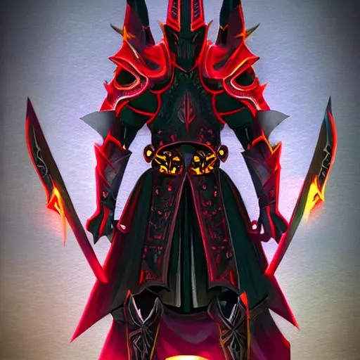 Evil tall warrior with glowing red armor and massive... | OpenArt