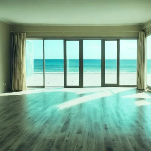 Prompt: empty living room by beach





