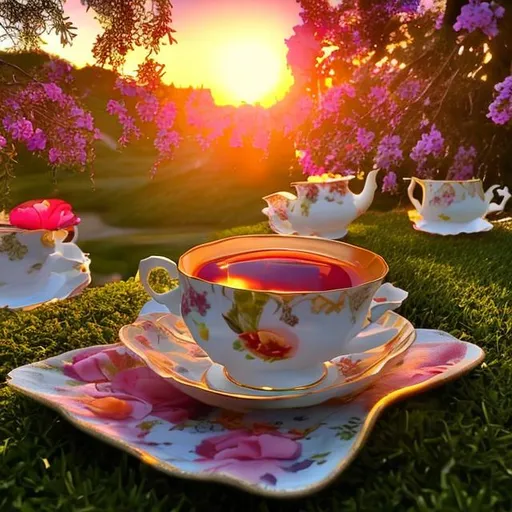 Prompt: Tea Cups Relax Sunset