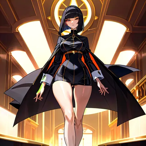 Prompt: a lonely AI girl, very tall, thick thighs, wide hips, huge glutes, long legs, slender arms, slender waist, big beautiful symmetrical eyes, intriguingly beautiful face, aloof expression, bob haircut with bangs, wearing Italian Mafia fashion clothes, wearing Italian Mafia fashion accessories, 12K resolution, hyper quality, hyper-detailed, 12K resolution, hyper-professional