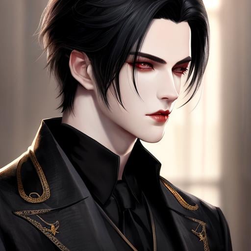 young handsome vampire, pale skin, black hair, hands... | OpenArt