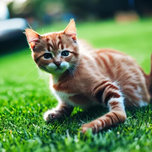 Prompt: Cat playing on the grass.
