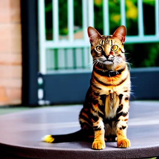 Prompt: A bengal cat sitting on a table