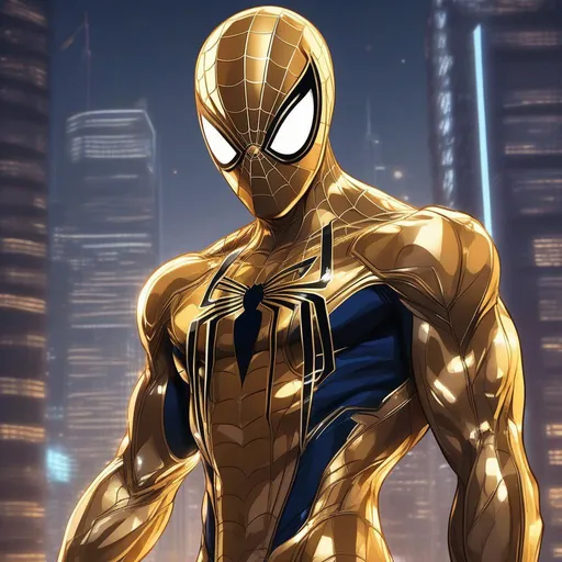 Prompt: Spider man in Futuristic Golden suit anime artstyle