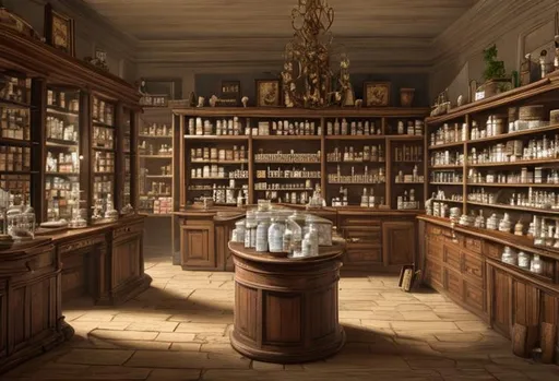 Prompt: 18th century pharmacy, photorealistic, highly detailed, high definition