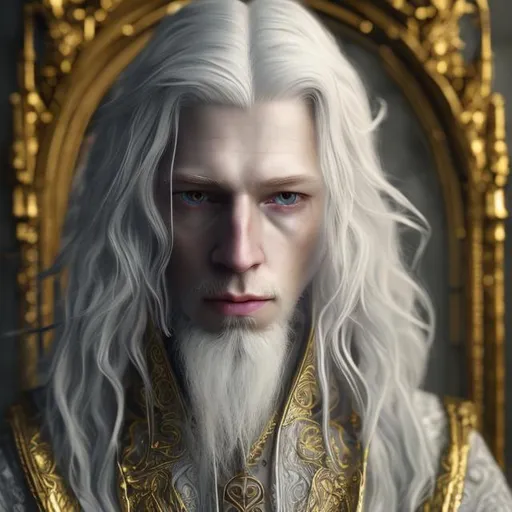 Prompt: Cinematic, 8K HD 3D portrait of beautiful albino male, portrait of noble wizard, pale beautiful face, grey stunning eyes, extra long white hair, elegant green wizard clothes, intricate, detailed, charming male, light contrast, noble, perfect anatomy, perfect male beauty, golden ratio