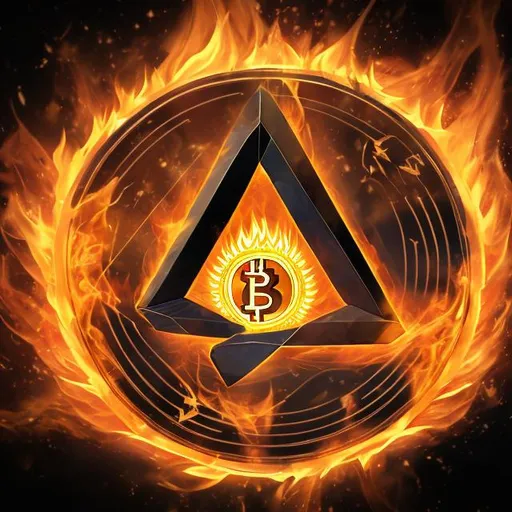 Prompt: MysticCrypto Trio with bitcoin logo on fire
