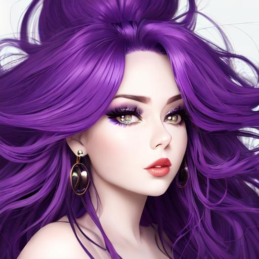 Beautiful woman portrait big purple hair, eyes and l... OpenArt