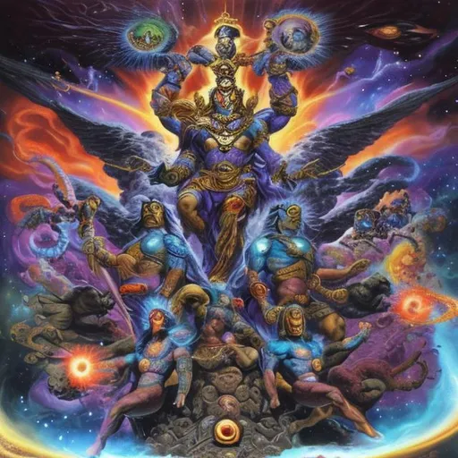 Prompt: Cosmic Gods fight in eternity
