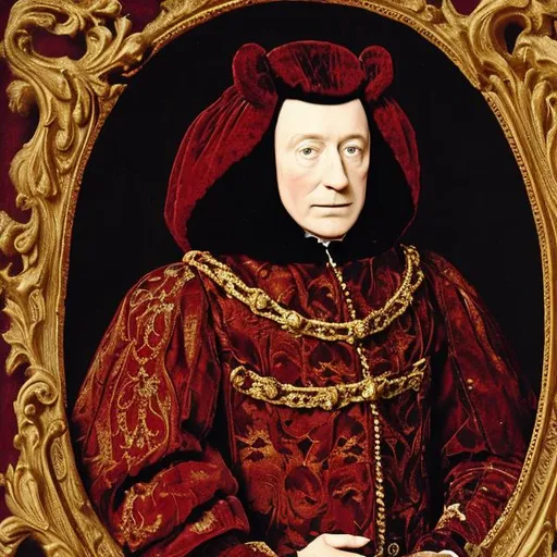 Prompt: the duke of Burgundy in late middle ages, dressed in red brocate, professional portrait photo