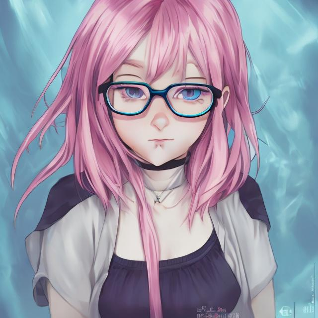 Short pink hair blue eyed fat anime girl with glasses | OpenArt