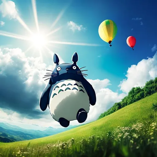 Prompt: totoro flying, HDR, UHD, highly detailed, 64k