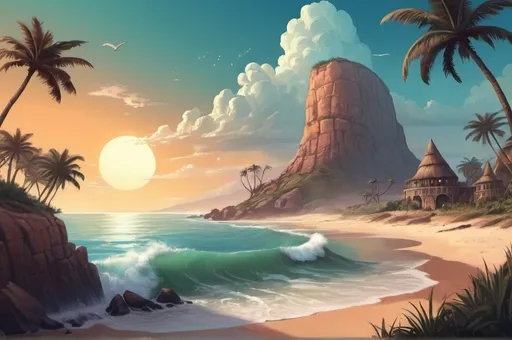 Prompt: Fantasy Illustration of a Beautiful African coastal landscape