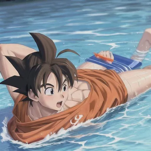 Prompt: Goku swimming