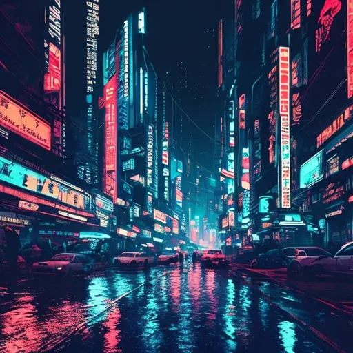 Prompt: cyberpunk blade runner neon city in the rain at night