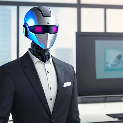 Prompt: A robot wearing business suit, but his head is a CCTV camera 