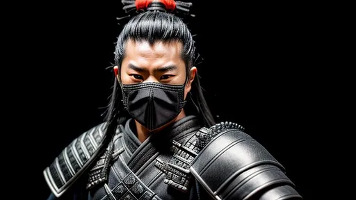 Prompt: Intricately detailed Samurai in Dark grey and Black Colors, Wearing a Oni half Mask on his face, Ronin, Photorealistic, Film Quality, Filmic, Hyperrealistic, Hyperdetailed, Japanese Aesthetic, Beautiful Sword Detail, Striking eyes, Inspired by a young Hiroyuki Sanada, dynamic lighting, Striking, Action pose, Movie Quality