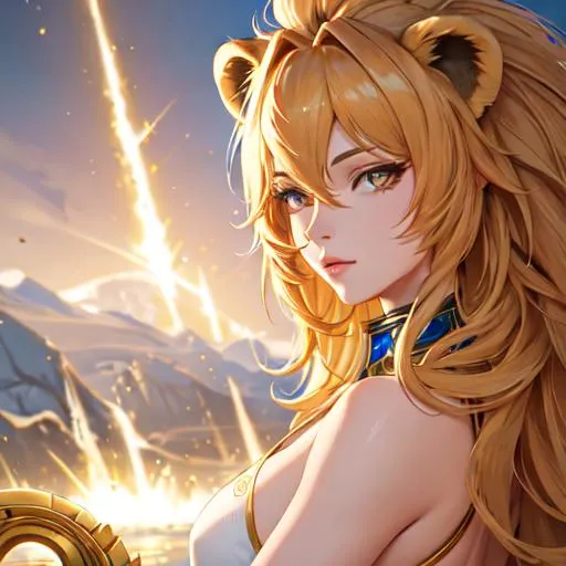 Prompt: Leo  The Lion zodiac as a 
female human, 8k, UHD,  highly detailed, close up