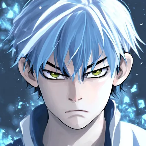 Prompt: detailed face, anime boy, with ice 
element, looks angry