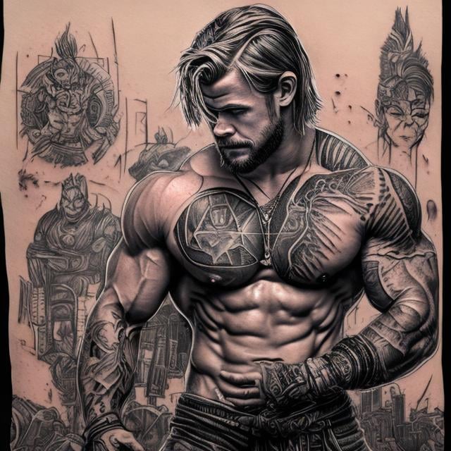 Wallpaper pose, tattoo, muscle, muscle, tattoo, press, dumbbells, gym for  mobile and desktop, section спорт, resolution 2453x1637 - download