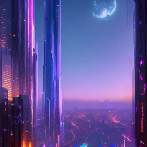 Prompt: A billionaire CEO standing in his skyscraper office looking out the window over a neon-futuristic city, purple and blue color scheme, neon, lights,  highly detailed, digital painting, artstation, concept art, smooth, sharp focus, illustration, art by gaston bussiere and alphonse mucha  