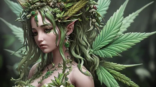 Prompt: Intricately detailed front facing elaborate beautiful marijuana fairy goddess hyper realistic extremely detailed dark cinematic