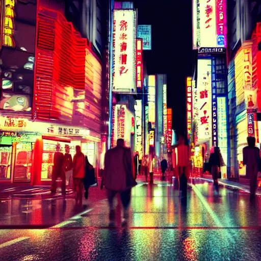 Prompt: tokyo street at night, dark and vibrant colors, 3d render, dark lighting, anime
