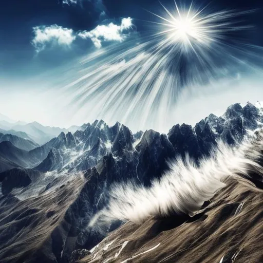 Prompt: Beautiful picture of strong winds in the mountains