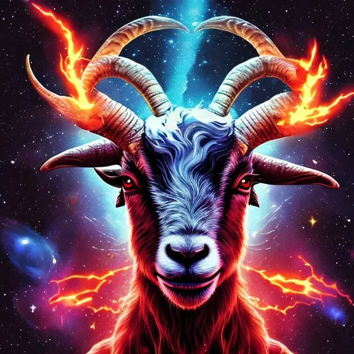Prompt: space goat laser eyes demon fire