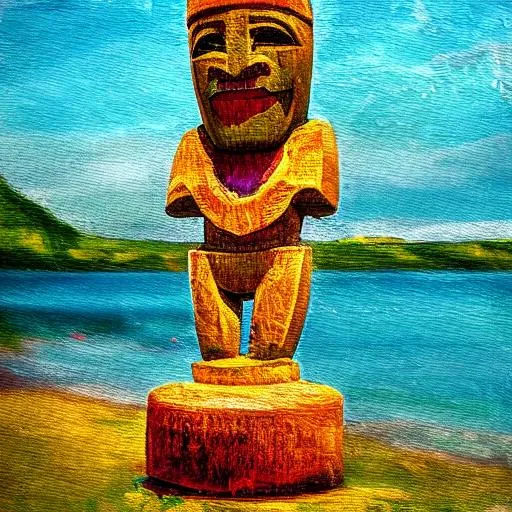 Prompt: impressionist painting of a tiki statue
