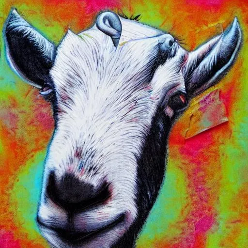 Prompt: Gangster Goat- Smoking a joint-Abstract- Pastel
