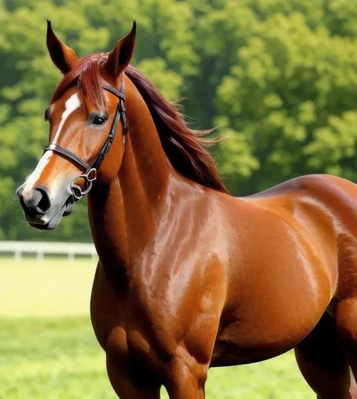 Prompt: a beautiful stuning chestnut horse, good proportion, perfect symetrical