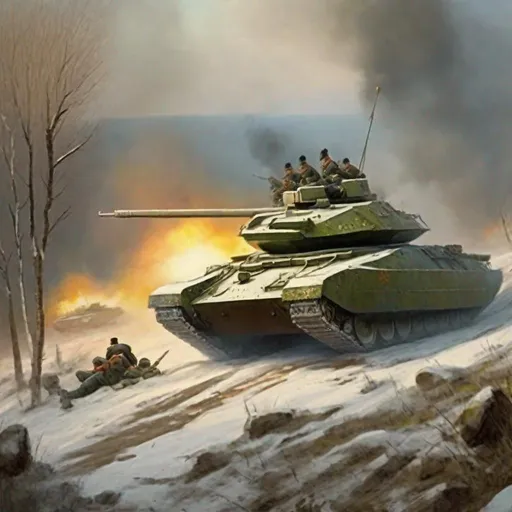 Prompt: Napoleonic War, Hill, Painting Art, main battle tank, Russia army