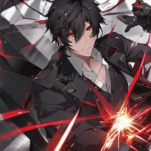 Prompt: Damien (male, short black hair, red eyes) going insane