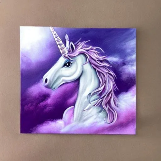 Prompt: unicorn made of clouds, in a purple sky, fantasy art, realistic. pastel