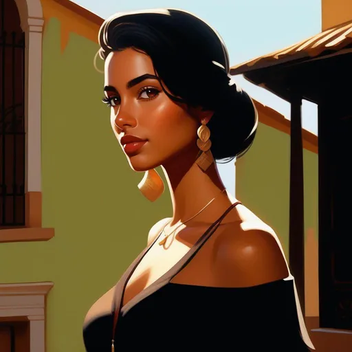 Prompt: Third person, gameplay, Cuban girl, tan skin, black hair, brown eyes, Havana, golden atmosphere, cartoony style, extremely detailed painting by Greg Rutkowski and by Henry Justice Ford and by Steve Henderson 