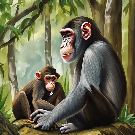 Prompt: Monkey painting a human in the forest
