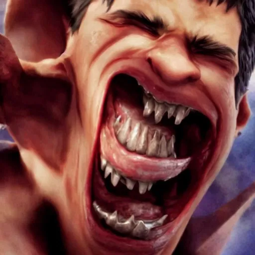 Prompt: scary teeth with creepy smile from percy jackson
