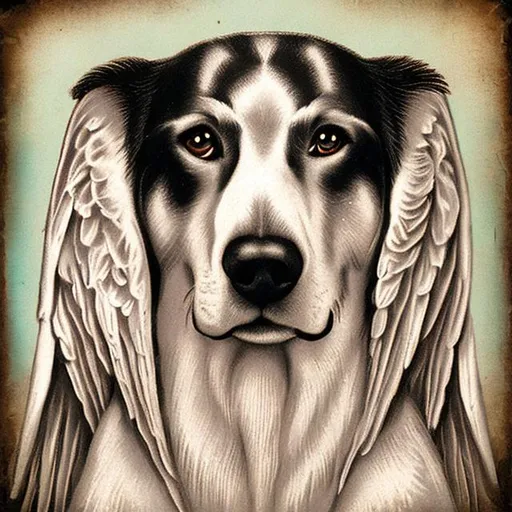 Prompt: Vintage angel big dog portrait