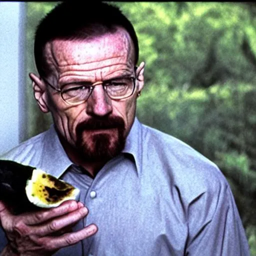 Prompt: walter white eating a big black banana