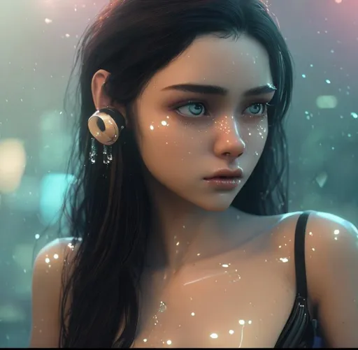 Prompt: Sad Girl with perfect cristal clear Tears, Close-up rearview half body shot, perfect body, (erotic queen, beautiful body, looking away, utopian, highly detailed, octane render, cinematic, highly detailed, vibrant, production cinematic character render, ultra high quality model, 8k Ultra HD, (small breast), full body visible, Lipgloss
