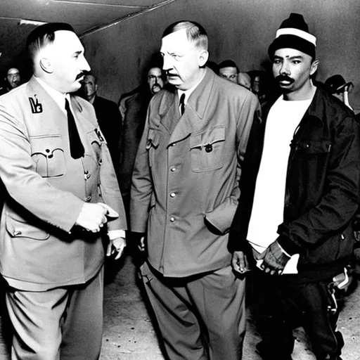 Prompt: hitler as gang bloods member with 2pac